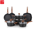 Granite coated wooden handle pans and pots