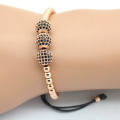 Famous Brand Women Bracelets 8mm Pave Setting Black CZ Bead 18K Rose Gold 4mm Round Bead Braiding Bracelet For Men