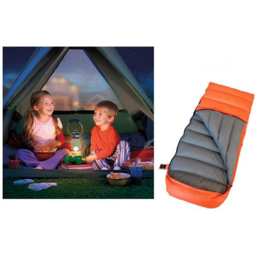 Child Models Outdoor Camping Sleeping Bag Duck