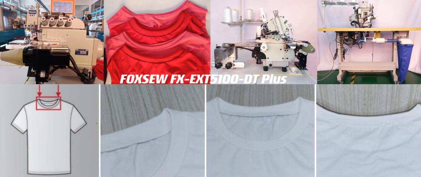 Automatic Round Neck Rib Knit Collar Attaching Machine FOXSEW FX-EXT5100-DT Plus Automatic Round Neck Rib Knit Collar Attaching Machine FOXSEW FX-EXT5100-DT Plus