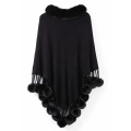 Women's Crochet Poncho Knitting with Faux Fur