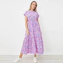 Womens Fashion All-over Flowers Printed Long Dresses