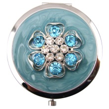 Jeweled Carnation miroirs Compact avec émail bleu