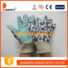 Women′s Flower Design Garden Gloves with Green Dots on Palm Dgb207