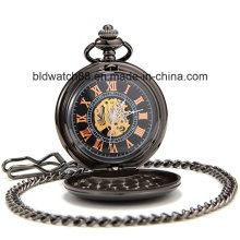 Винтажные римские цветные цифры Полные черные мужские карманные часы для подарка
