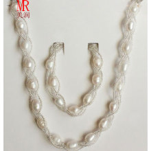 Natural Freshwater Rice Pearl Necklace Bracelet Set