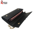 Classic Black Genuine Leather Purse Clutch with Chain