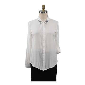 Blusa feminina com tops Challis femininos com miçangas