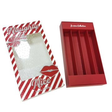 Red drawer cosmetic makeup box packaging with window