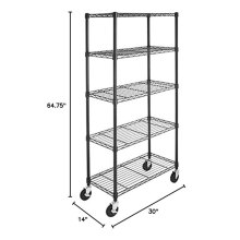 Étagères en fil de rangement à 5 niveaux avec roulettes de roue