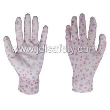 Imprimé des gants de travail Polyester avec paume PU enduit (PN8014)