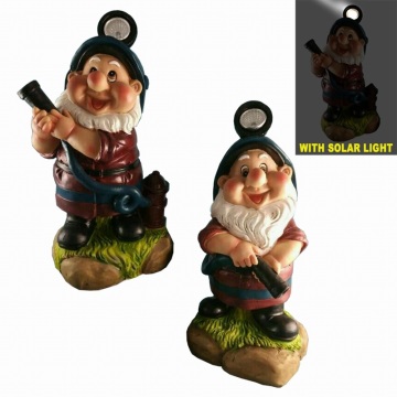 Decorative Solar Lighted Fireman Resin Dwarf for Garden Yard Decoration