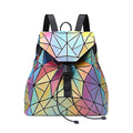 Drawstring waterproof travel geometric lattice foldable luxury color change girl backpack bag