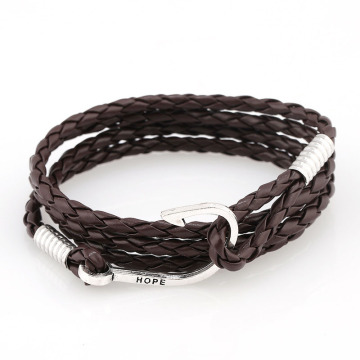 Mens leather wrap fish hook bracelet