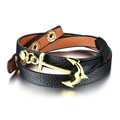 Gold anchor women's leather wrap bracelet