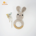 Soft Wooden Ring Crochet Bunny Rattle Teething Toys