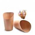Disposable Take Out Single sided scoop Kraft Paper Cup For French Fries Chips Ice Cream Snakes