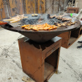 Outside Corten Steel Fire Pit With BBQ Grill