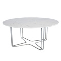 Marble round top stainless steel cross leg coffee table