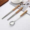 Stainless Steel Fork Spoon  Wooden Handle Cutlery