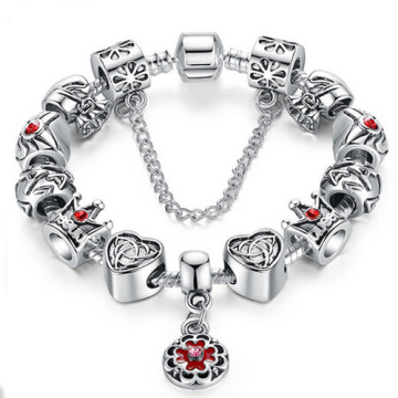 Corazón Vintage corona perla encanto Fit Pandora Pulsera plata 925 para las mujeres joyería de cadena de seguridad Original