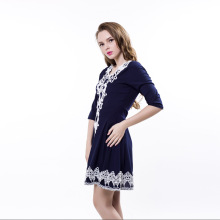 Últimas Lace Neck medio mangas imperio cintura azul vestidos