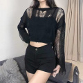 Women's O-Neck Ripped Hole Knitted Solid Jumper