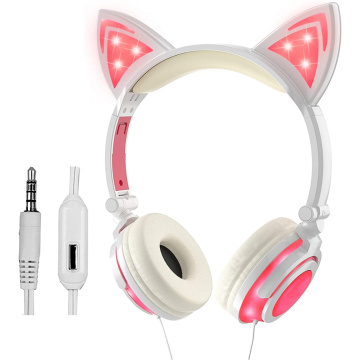 Auriculares para niños plegables con oreja de gato LED