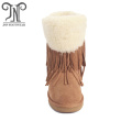 2018 women winter flat wool suede fringe boots