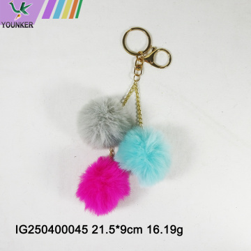 3PCS Faux Rabbit Fur Ball Keychain With pompom