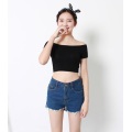 Factory Clothes 2016 Fashion Short Sleeve Knitted Cotton Women Crop Tops