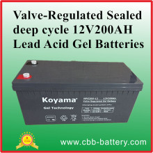 Baterias de gel de ácido de chumbo com cais profundo 12-V200ah seladas reguladas por válvulas