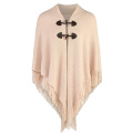 Poncho listrado feminino com borlas