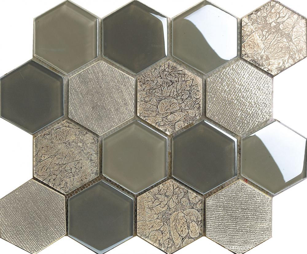 Gray Color Hexagon Crystal Glass Mosaic