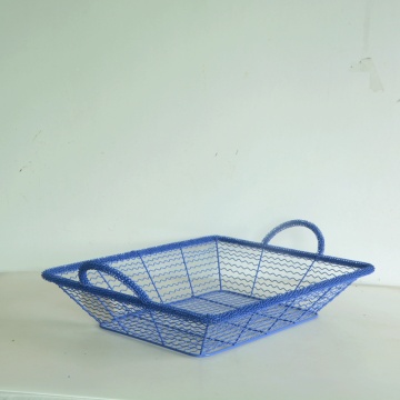 Blue rectangular wire storage basket