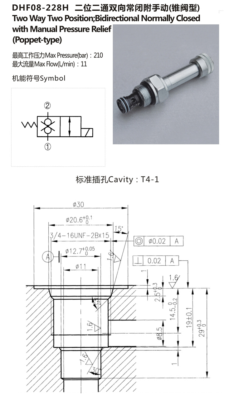 Hydraulic Spool Type Bidirectional Solenoid Cartridge Valve