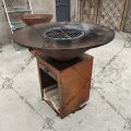 Outside Corten Steel Fire Pit With BBQ Grill