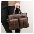 Men's Leather Double Zip Briefcase Messenger Laptop Bag