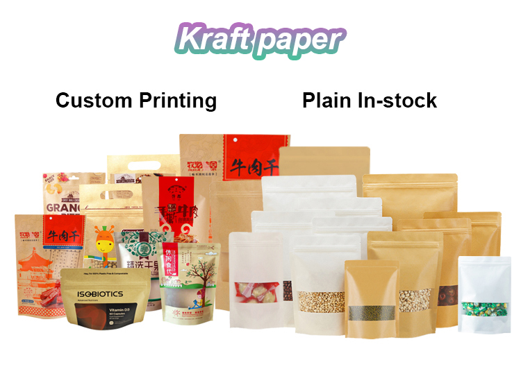 Custom Printed Food Packaging Stand Up Pouch Resealable Zipper Craft Kraft Paper Bags With Your Own Logo Custom Printed Food Packaging Stand Up Pouch Resealable Zipper Craft Kraft Paper Bags With Your Own Logo