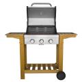 3 Burner Gas Grill with Wooden Trolley