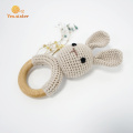 Soft Wooden Ring Crochet Bunny Rattle Teething Toys