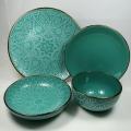 Color Glaze Stone Ware Dinnerset With Golden Rim