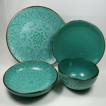 Color Glaze Stone Ware Dinnerset With Golden Rim