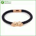 316l stainless steel jewelry skull bracelet in genuine leather with magnetic