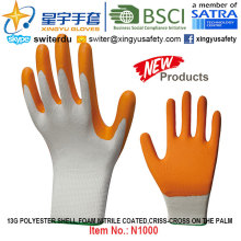 Gants en caoutchouc recouvert de gomme en mousse de caoutchouc en caoutchouc 13G (N1000) Criss-Cross sur le Palm avec CE, En388, En420, Gants de travail