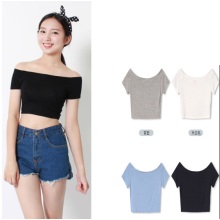 Factory Clothes 2016 Fashion Short Sleeve Knitted Cotton Women Crop Tops