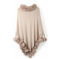 Women's Crochet Poncho Knitting with Faux Fur