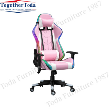 Silla de juego rosa de nylon de cuero PU ajustable