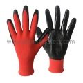 13G Red Polyester Knitted Glove with Black Nitrile Dipping