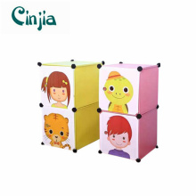 2cubes Table de chevet simple Cabinet de rangement en plastique avec portes de dessin animé